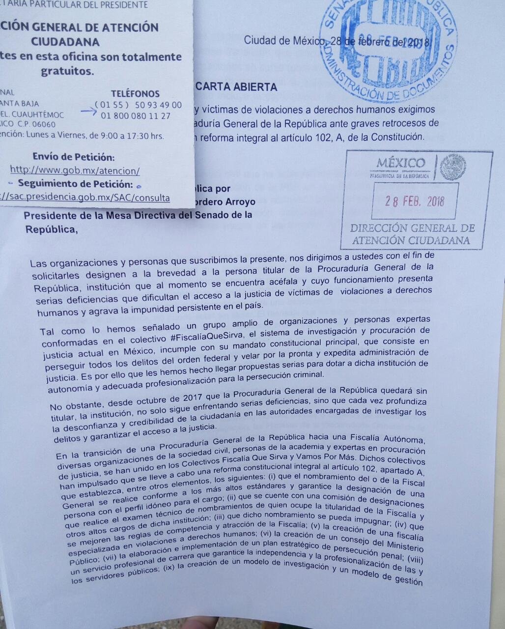 Fotografía de acuse de recibo